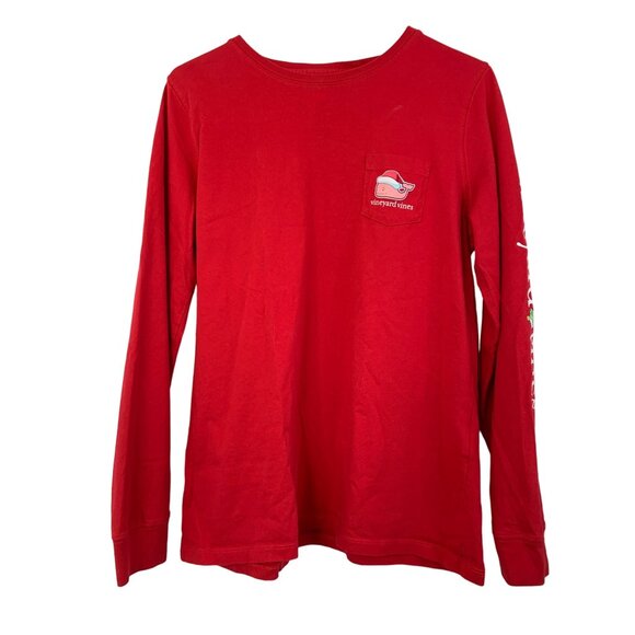 Adult Unisex M Vineyard Vines Red LS Christmas Whale Pocket Tee Shirt NWOT - Picture 1 of 7